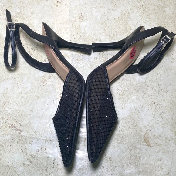 Black Mesh Pointed Toe Heels With Ankle Strap Stiletto Heel Size 10 - Picture 6 of 9